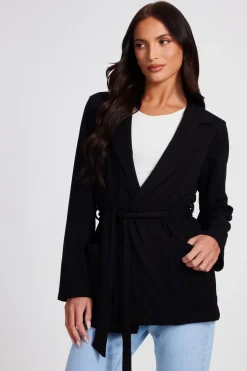 Quiz Tie Waist Blazer Black Sale