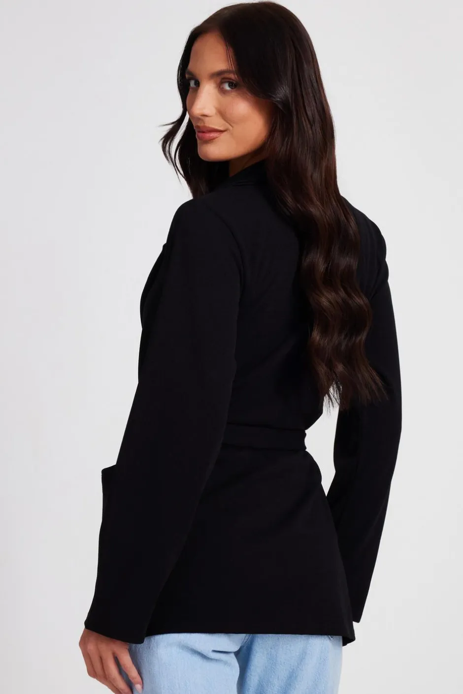 Quiz Tie Waist Blazer Black Sale