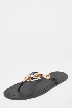 Quiz Toe Thong Flat Sandals Black Clearance