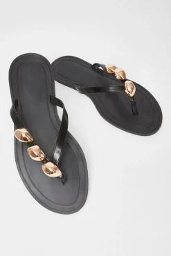 Quiz Toe Thong Flat Sandals Black Clearance