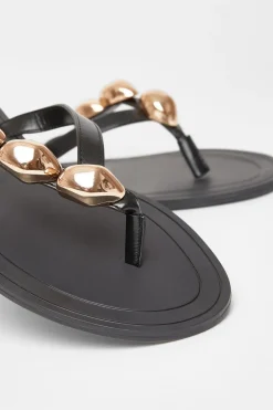 Quiz Toe Thong Flat Sandals Black Clearance