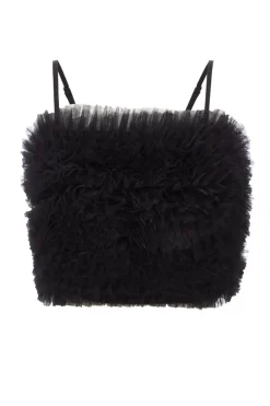 Quiz Black Tulle Ruffle Crop Top Discount