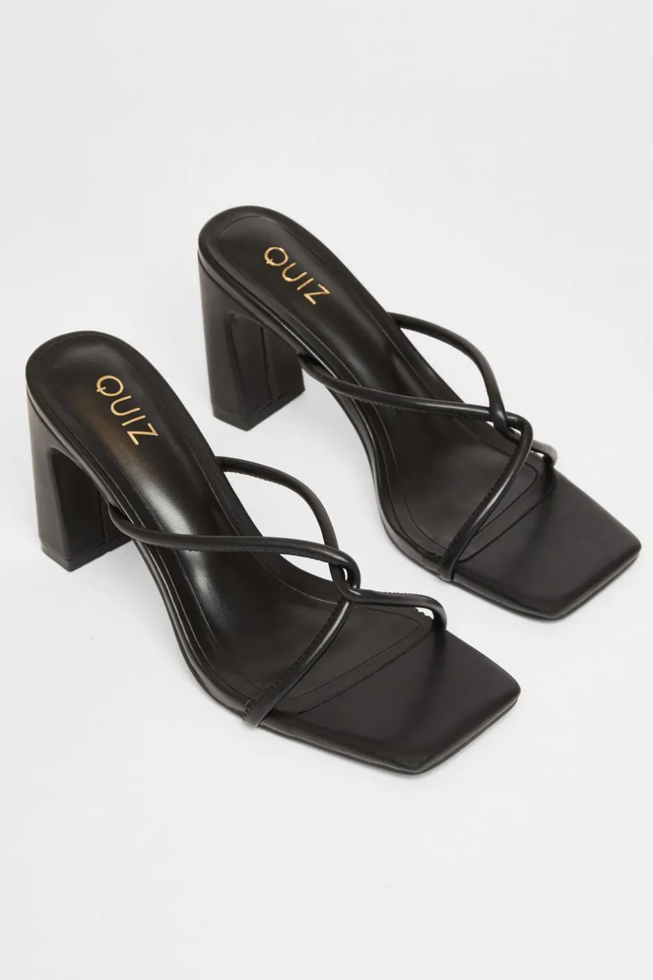 Quiz Twist Front Strappy Block Heels Black Clearance