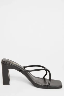 Quiz Twist Front Strappy Block Heels Black Clearance