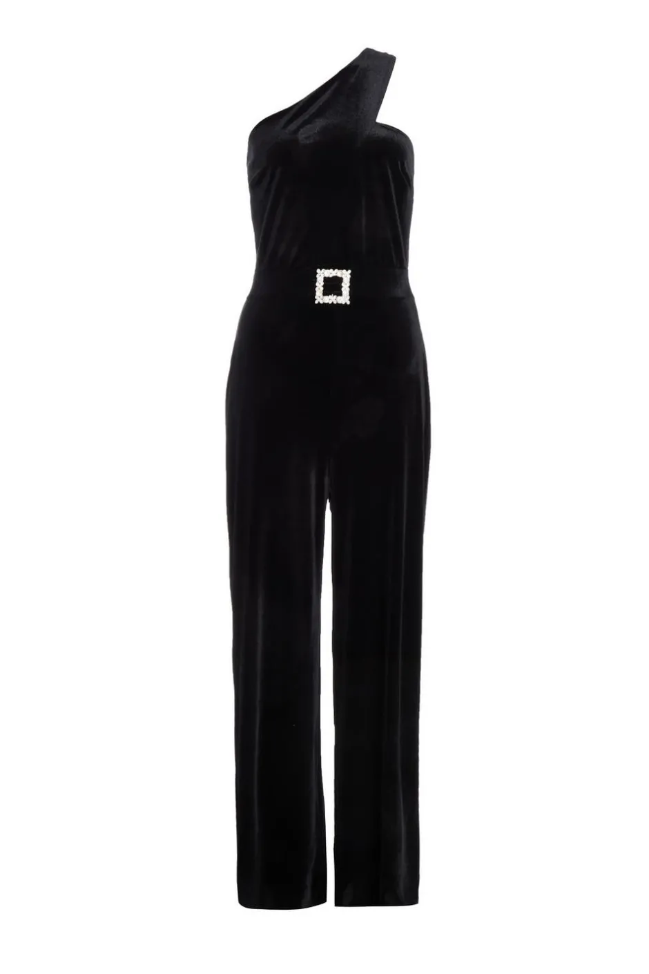 Quiz Black Velvet Asymmetric Jumpsuit Sale