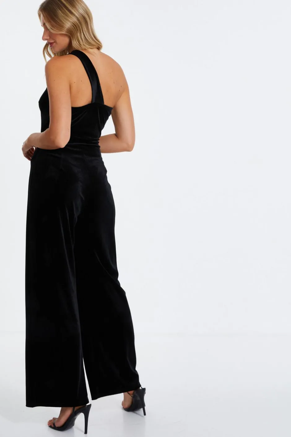 Quiz Black Velvet Asymmetric Jumpsuit Sale