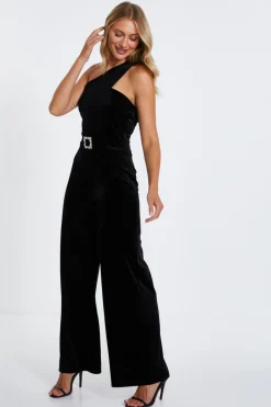 Quiz Black Velvet Asymmetric Jumpsuit Sale