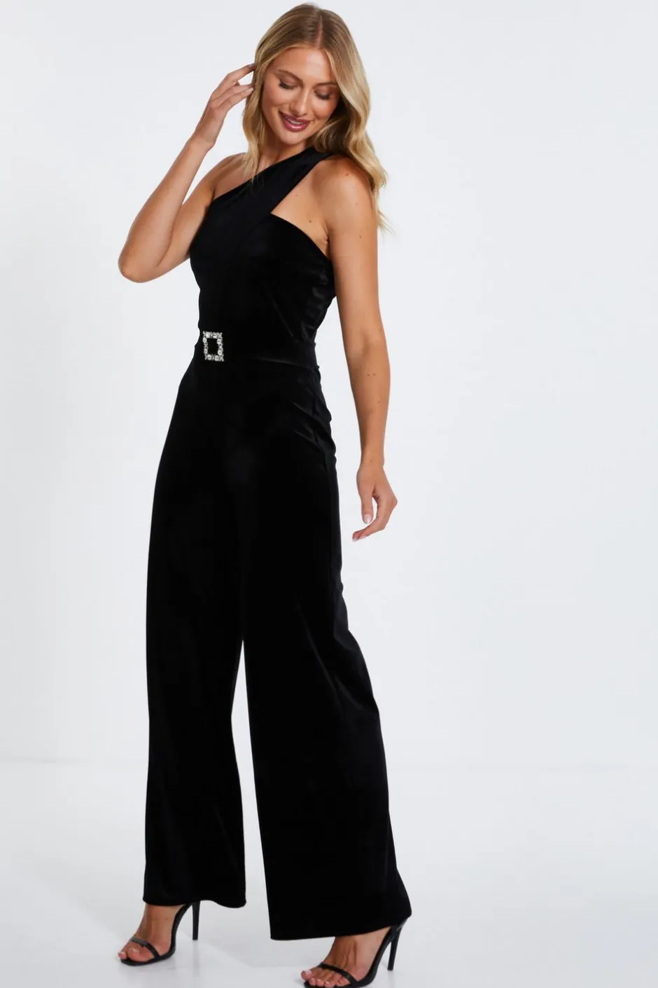 Quiz Black Velvet Asymmetric Jumpsuit Sale