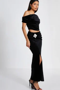 Quiz Velvet Asymmetric Top Black Clearance