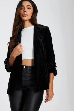 Quiz Velvet Blazer Black New
