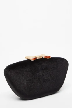 Quiz Black Velvet Bow Box Bag Outlet
