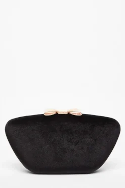 Quiz Black Velvet Bow Box Bag Outlet
