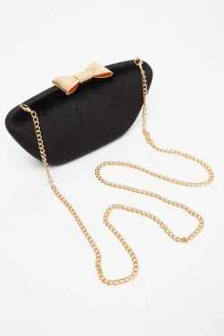 Quiz Black Velvet Bow Box Bag Outlet