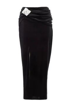 Quiz Black Velvet Corsage Maxi Skirt New