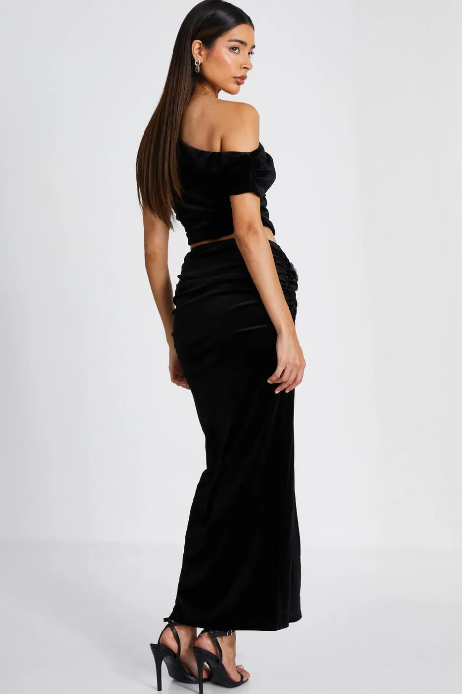 Quiz Black Velvet Corsage Maxi Skirt New