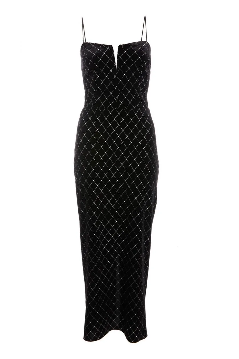 Quiz Black Velvet Diamante Midi Dress Hot