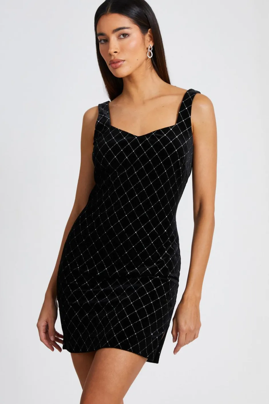 Quiz Black Velvet Diamante Mini Dress Online