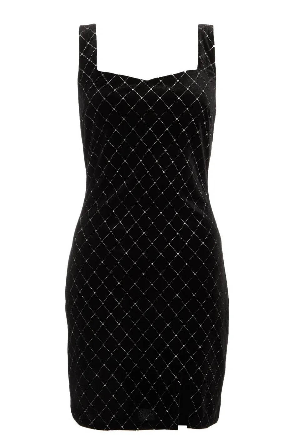Quiz Black Velvet Diamante Mini Dress Online