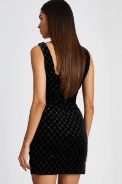 Quiz Black Velvet Diamante Mini Dress Online