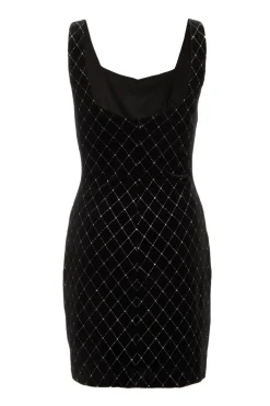 Quiz Black Velvet Diamante Mini Dress Online