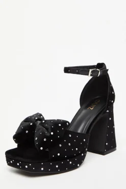 Quiz Black Velvet Diamante Platform Heeled Sandals Outlet