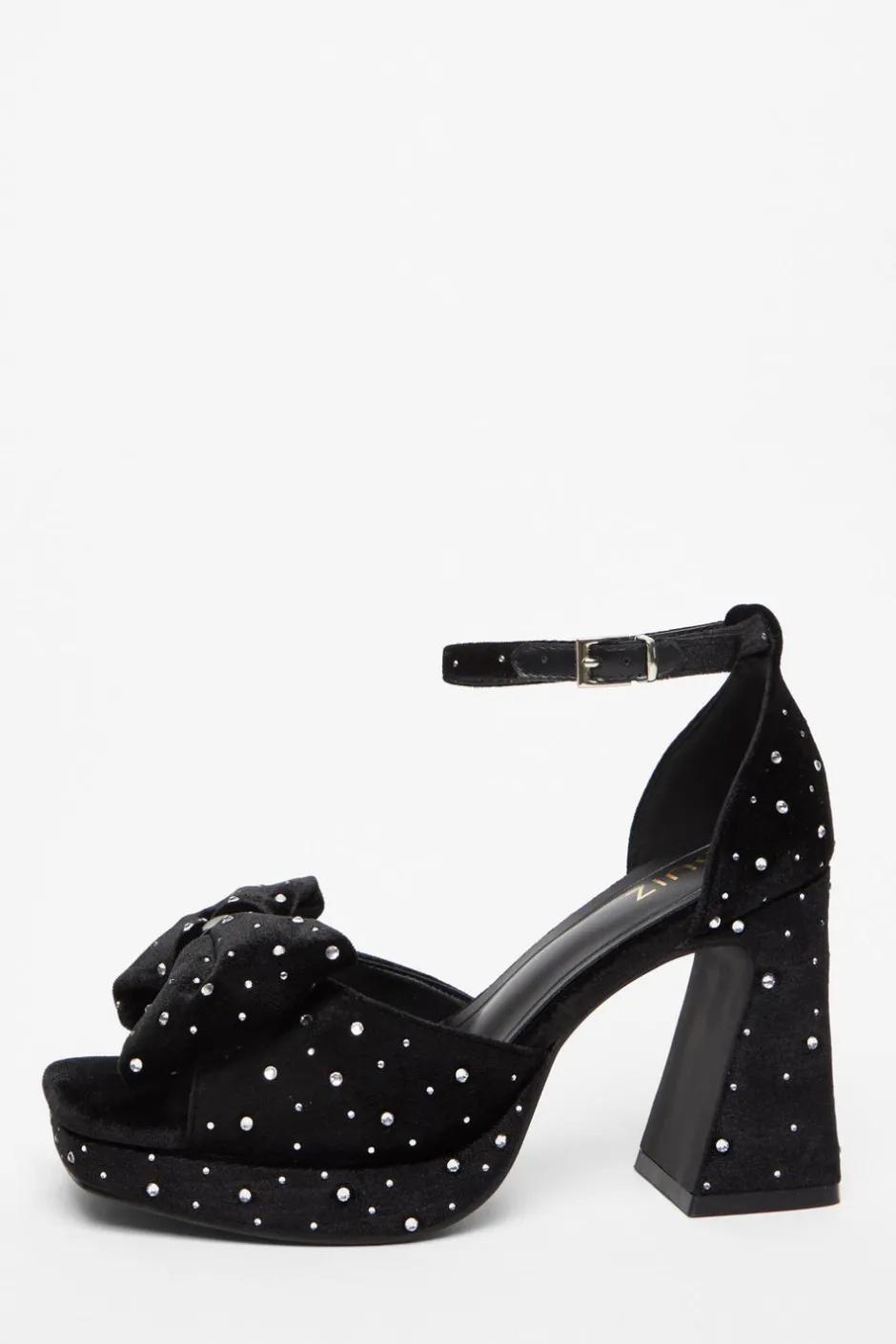Quiz Black Velvet Diamante Platform Heeled Sandals Outlet