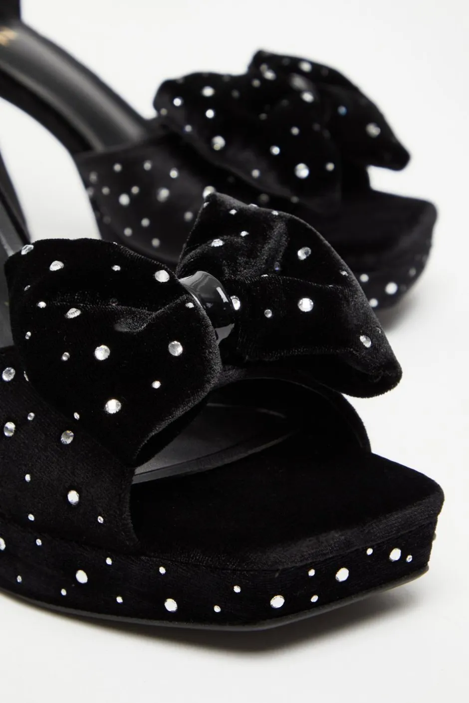 Quiz Black Velvet Diamante Platform Heeled Sandals Outlet