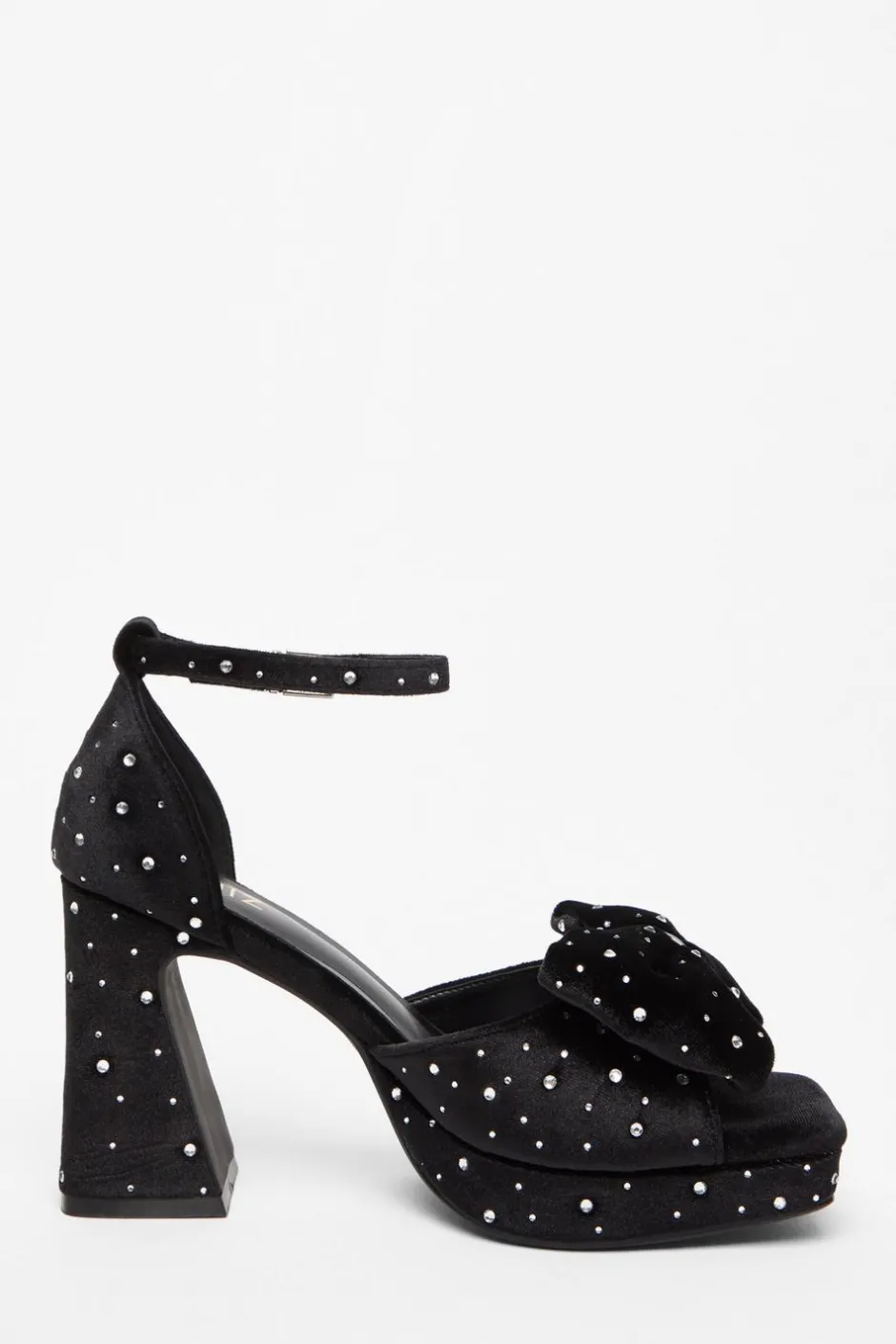Quiz Black Velvet Diamante Platform Heeled Sandals Outlet