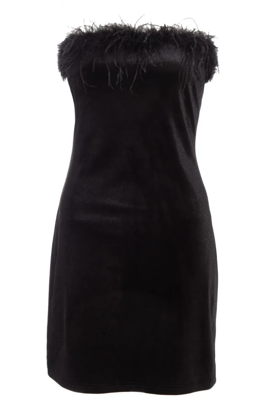 Quiz Black Velvet Feather Trim Mini Dress Online