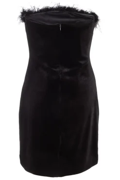 Quiz Black Velvet Feather Trim Mini Dress Online
