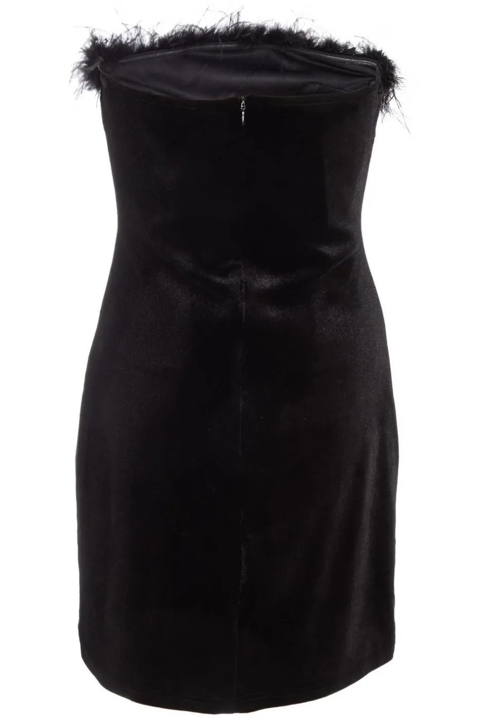 Quiz Black Velvet Feather Trim Mini Dress Online