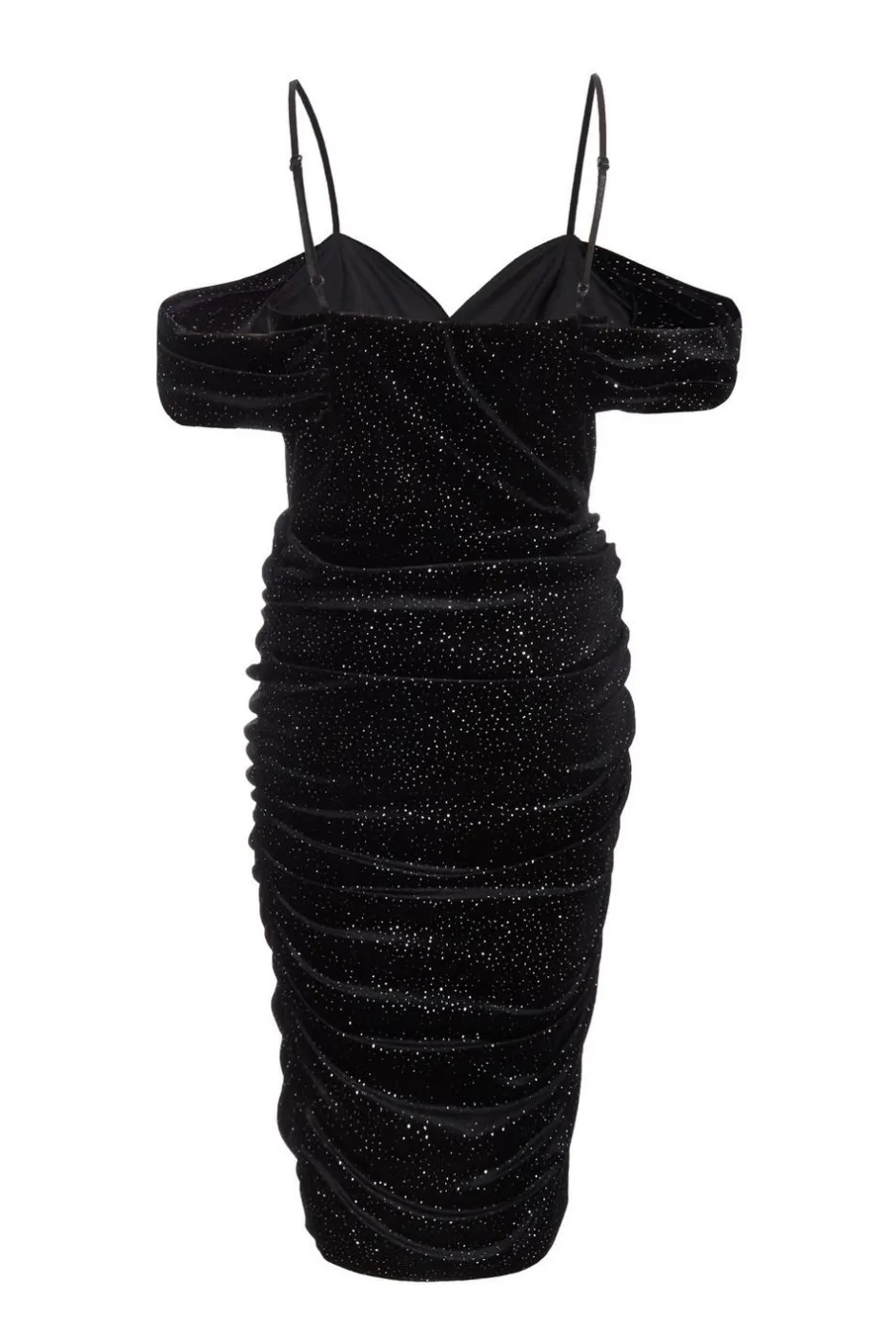 Quiz Black Velvet Glitter Cold Shoulder Midi Dress