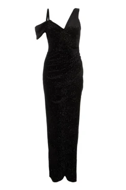 Quiz Black Velvet Glitter Maxi Dress