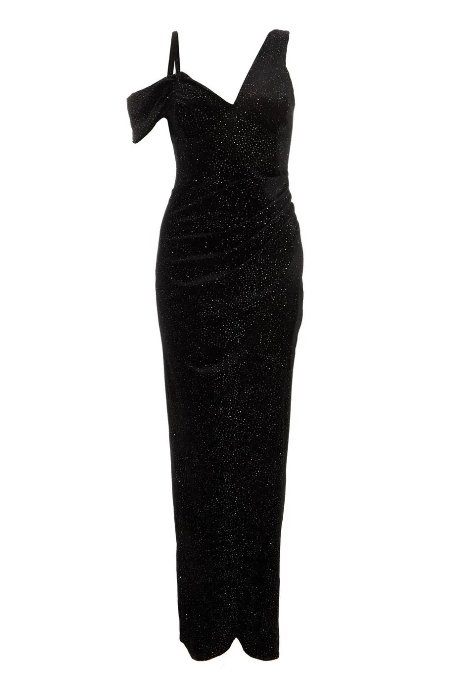 Quiz Black Velvet Glitter Maxi Dress