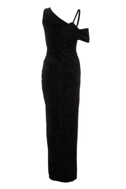 Quiz Black Velvet Glitter Maxi Dress
