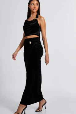 Quiz Black Velvet Maxi Skirt Sale