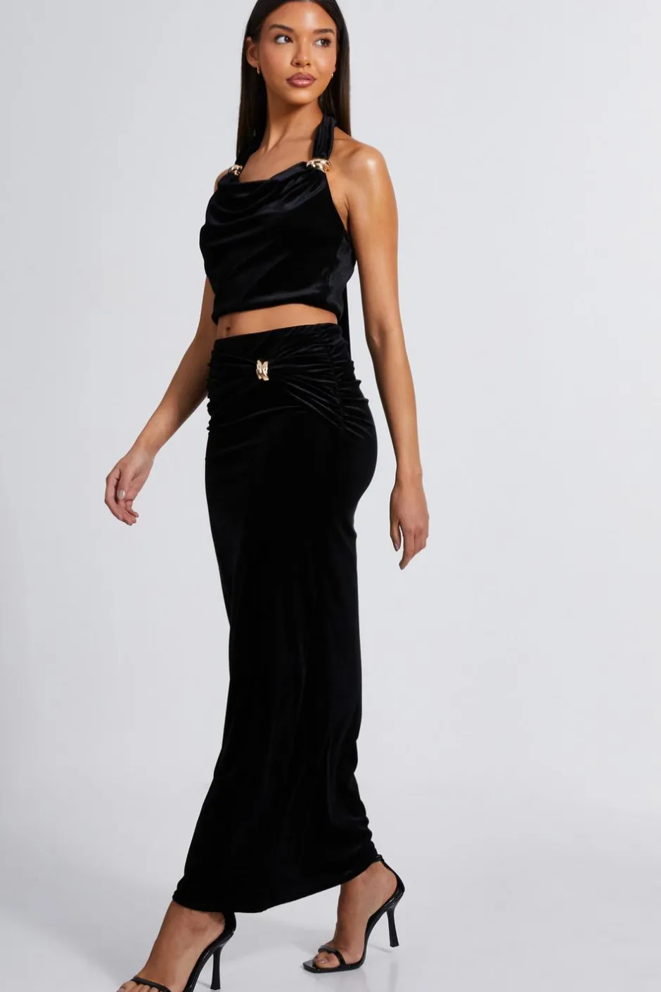 Quiz Black Velvet Maxi Skirt Sale