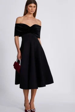 Quiz Black Velvet Neckline Skater Dress
