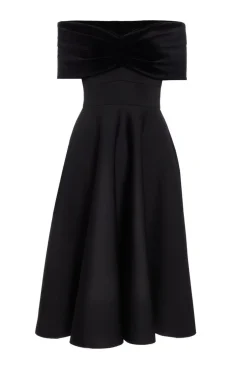 Quiz Black Velvet Neckline Skater Dress
