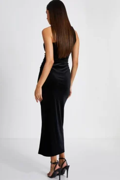 Quiz Velvet One Shoulder Midaxi Dress Black Clearance