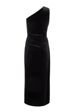 Quiz Velvet One Shoulder Midaxi Dress Black Clearance
