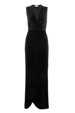 Quiz Black Velvet Twist Front Maxi Dress New
