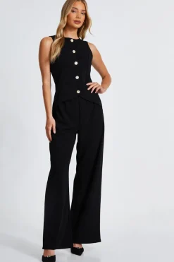 Quiz Waistcoat Jumpsuit Black Best