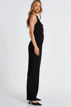 Quiz Waistcoat Jumpsuit Black Best