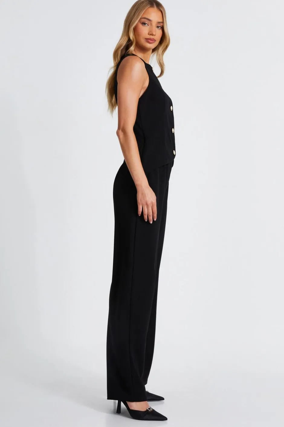 Quiz Waistcoat Jumpsuit Black Best
