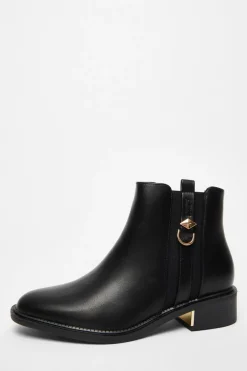 Quiz Black Wide Fit Flat Ankle Boot