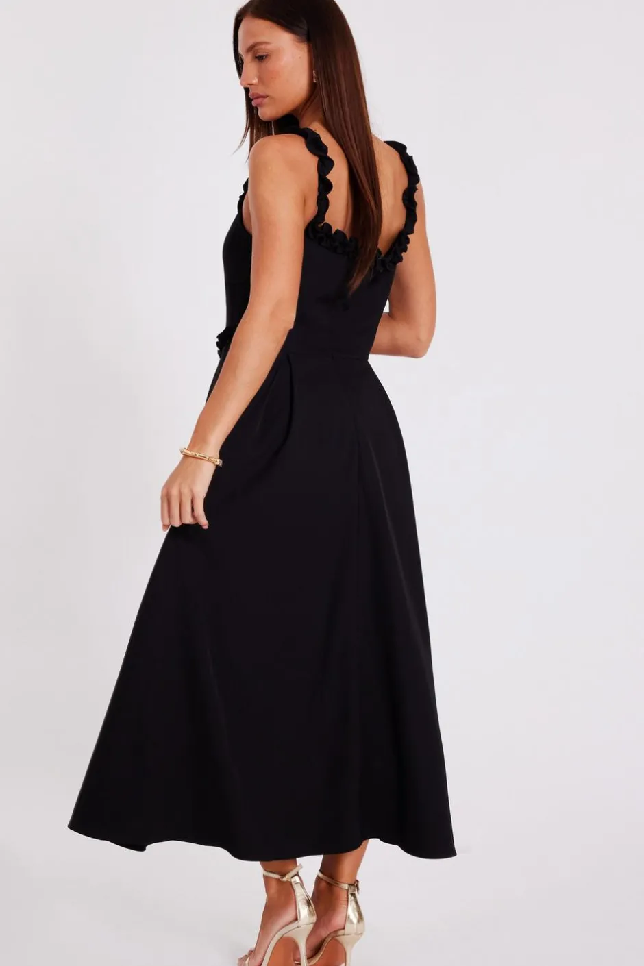 Quiz Black Woven Corset Midaxi Dress Clearance
