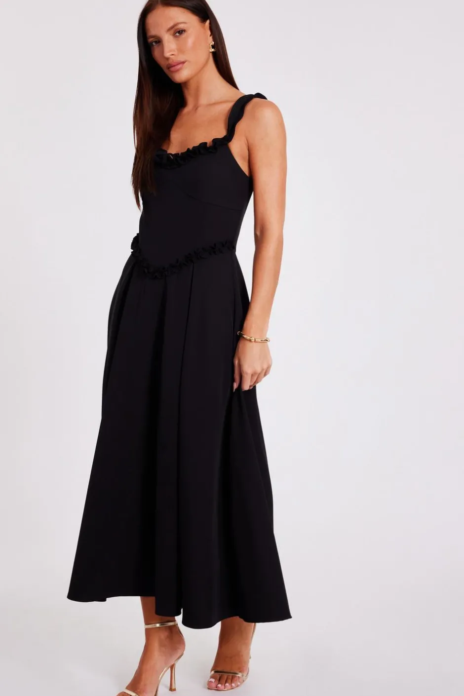 Quiz Black Woven Corset Midaxi Dress Clearance