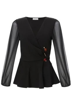 Quiz Black Wrap Front Buckle Top