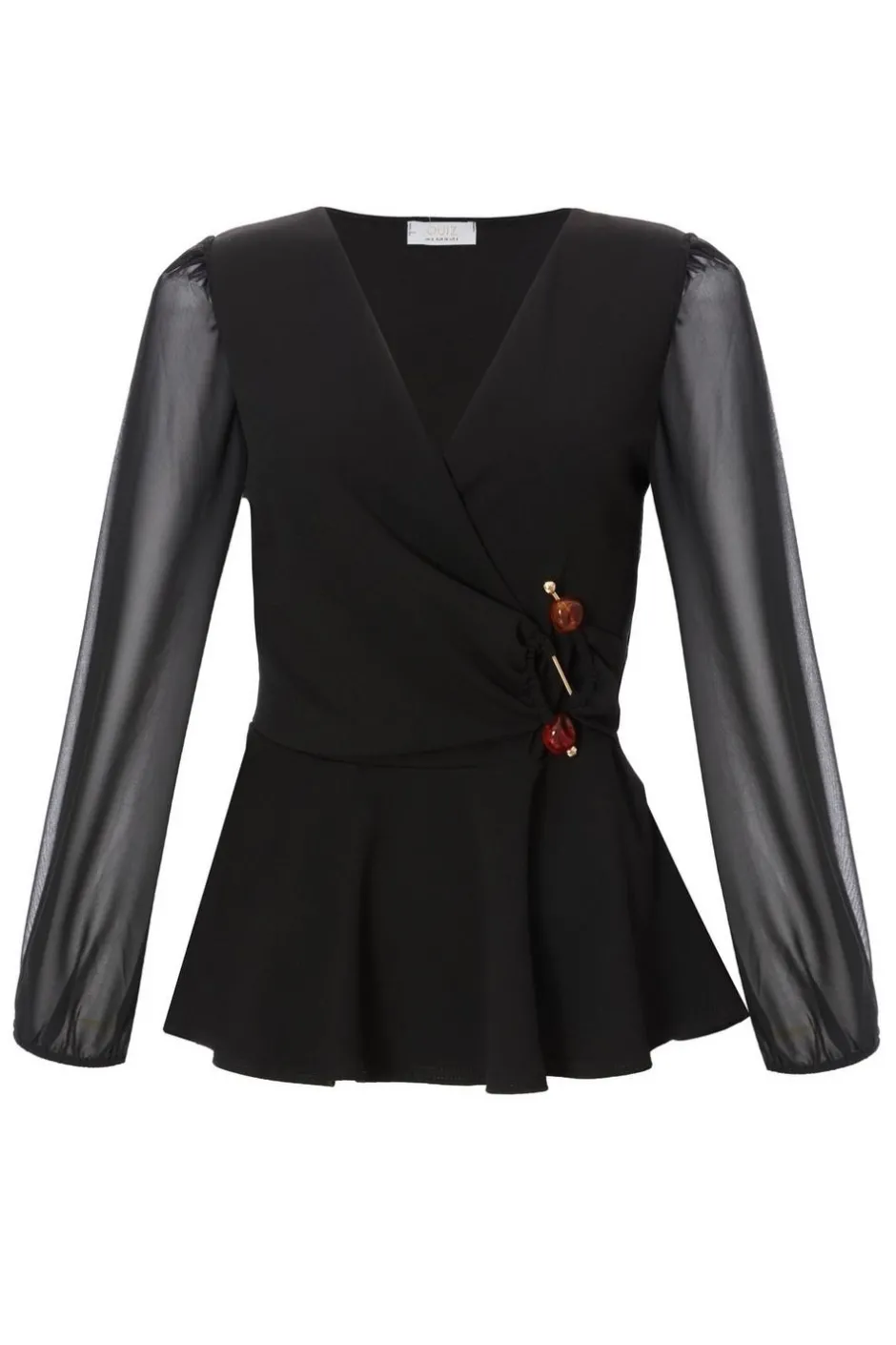 Quiz Black Wrap Front Buckle Top
